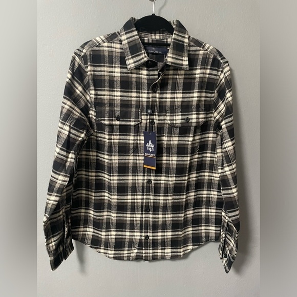 NWT Rainforest cotton button down plaid flannel shirt in a charcoal combo. Small - Picture 2 of 7